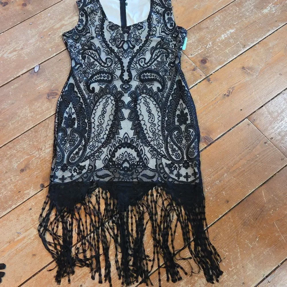 Roaring 20's Black Lace Flapper Dress Adult Med And‎ Accessories
